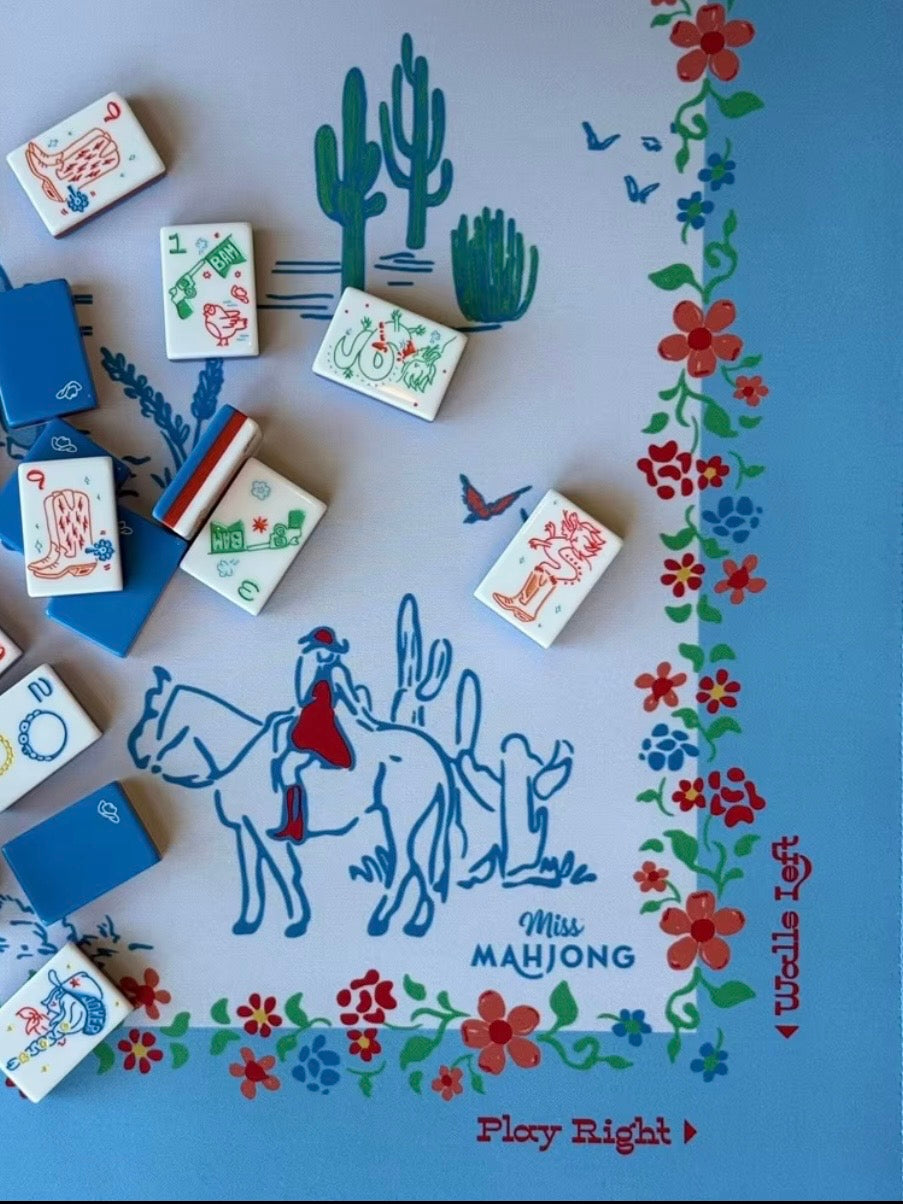 Cowgirl western Mahjong tiles set and mat