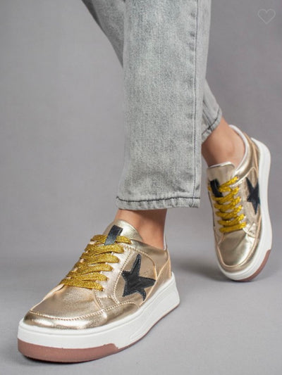 Gold black Star lace up sneakers