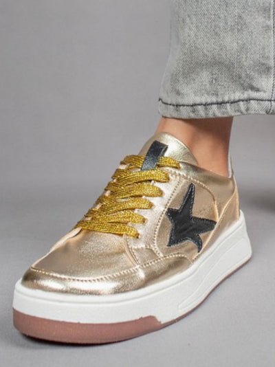 Gold black Star lace up sneakers