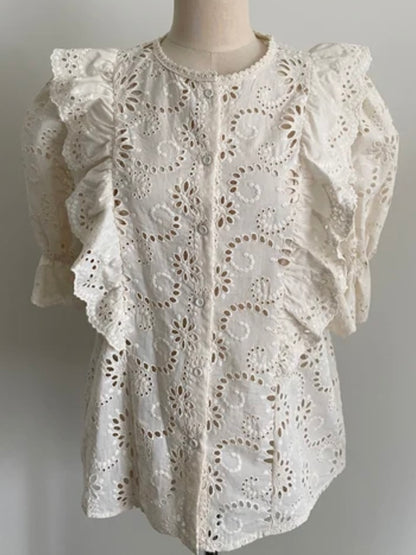 Beige ruffles lace shirt