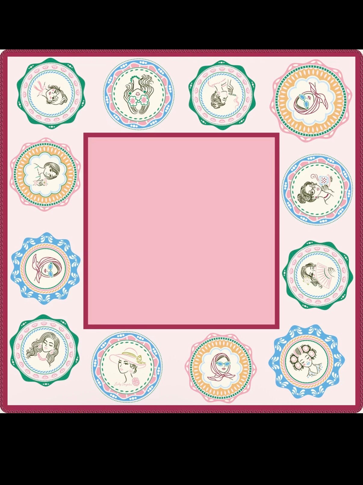 Cup of Tea, Women Roses, burgundy back Mahjong tiles set and mat