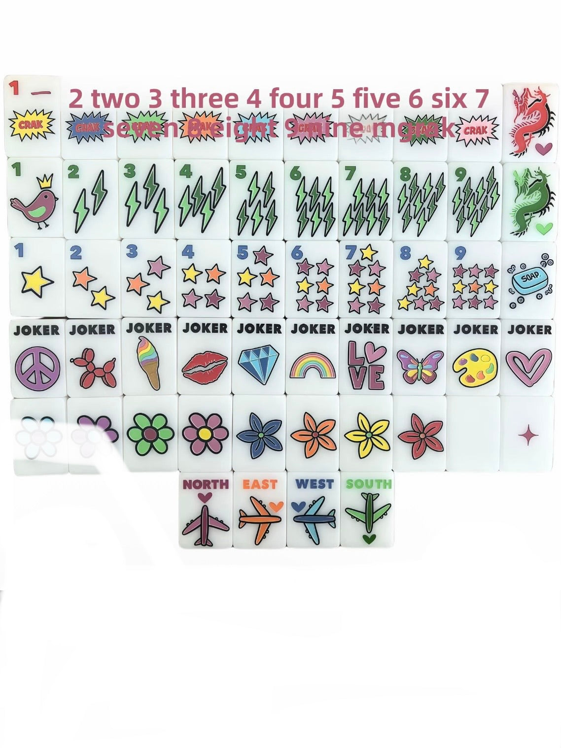 Lightning and stars handmade Mahjong tiles set