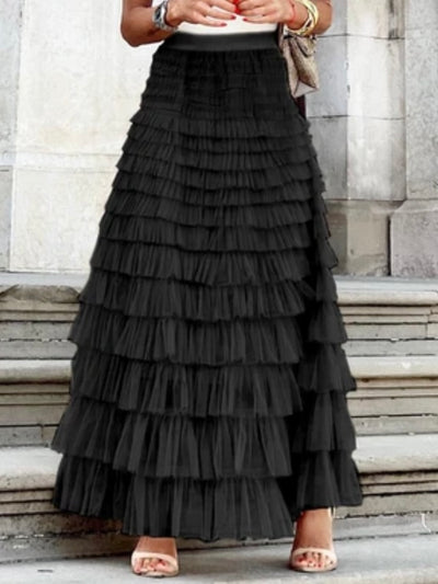 Black layered maxi skirt