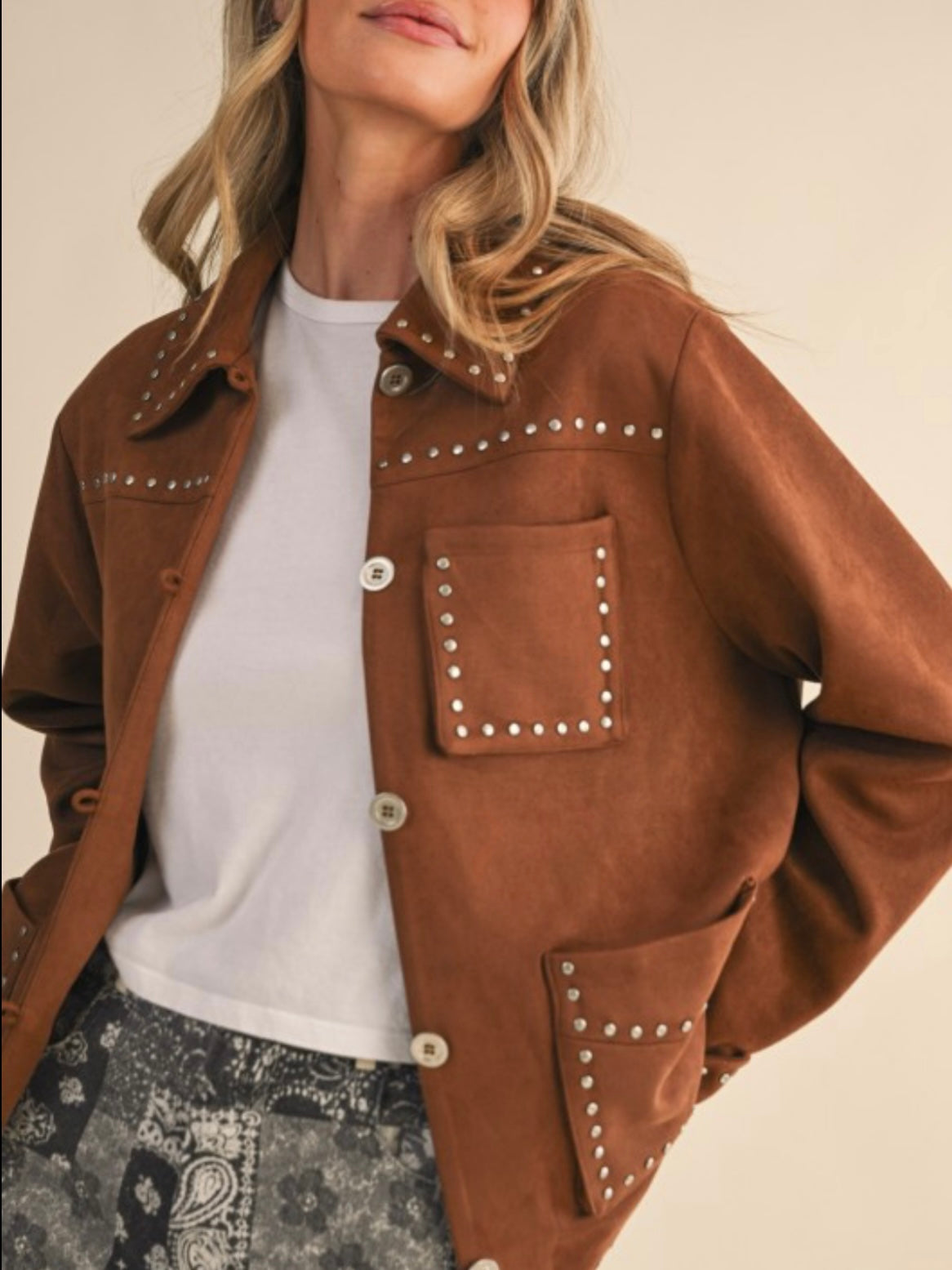 Faux suede studded jacket