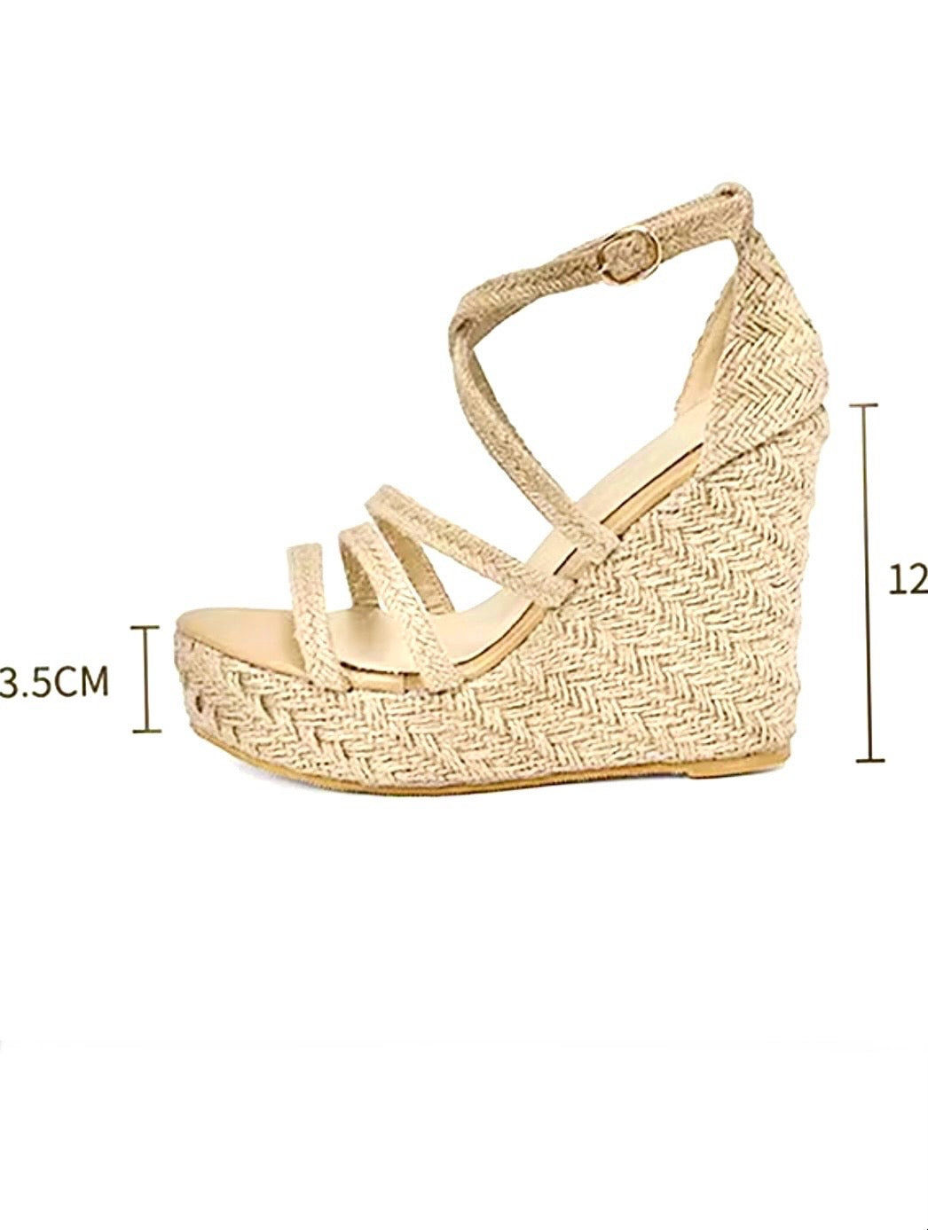 Beige wedge high heels slip-on sandals