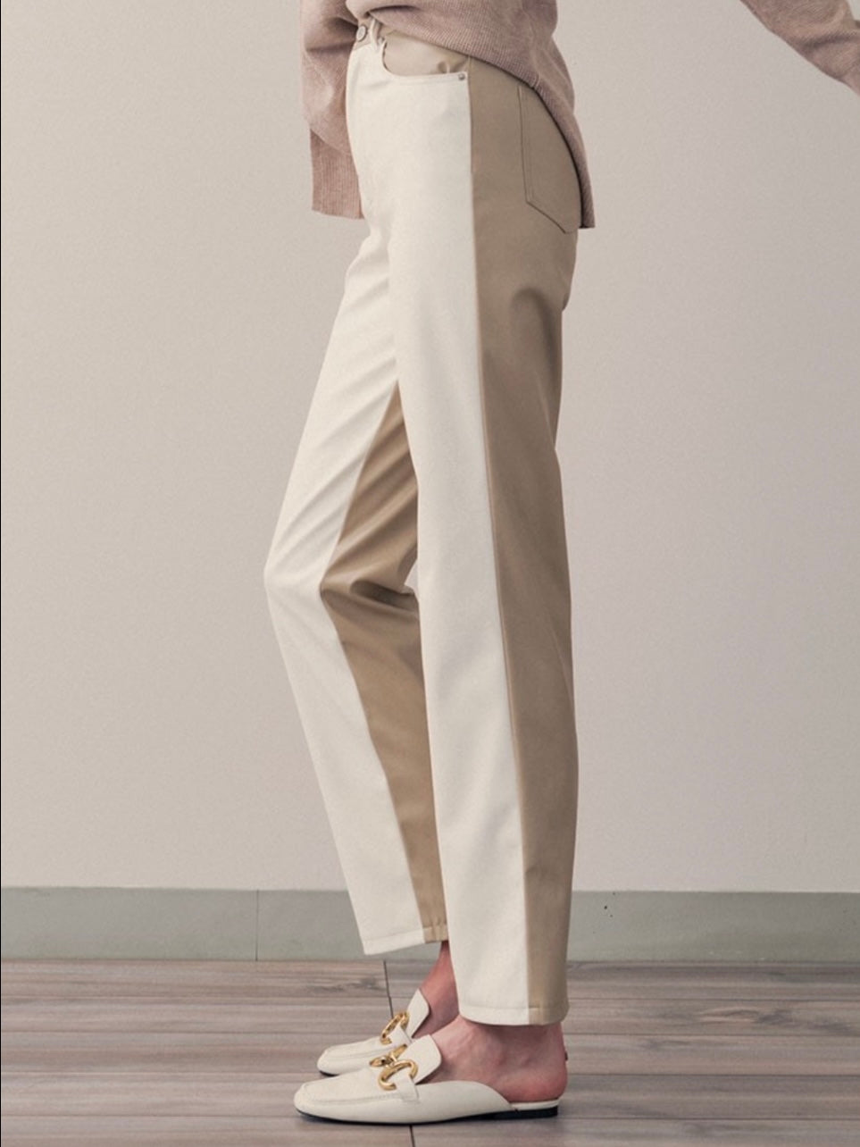 Off white and beige straight leg pants