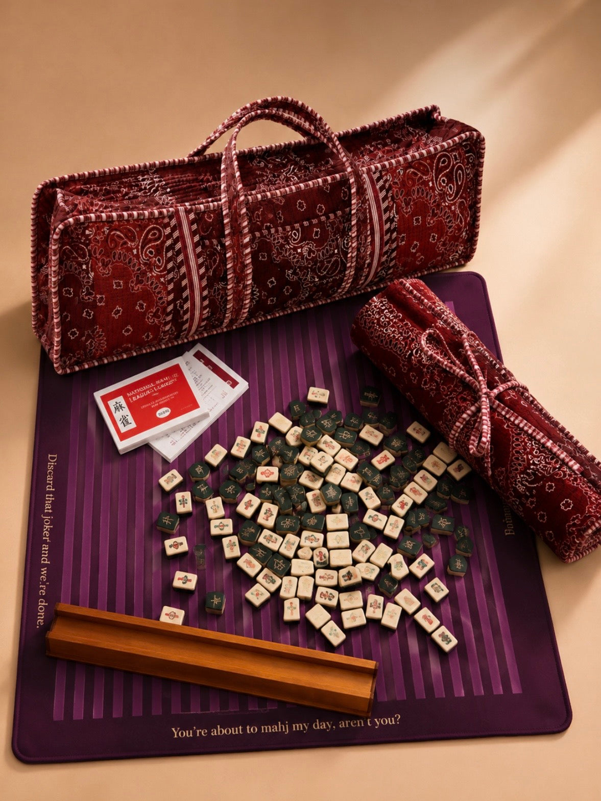 Burgundy Mahjong travel carry bag
