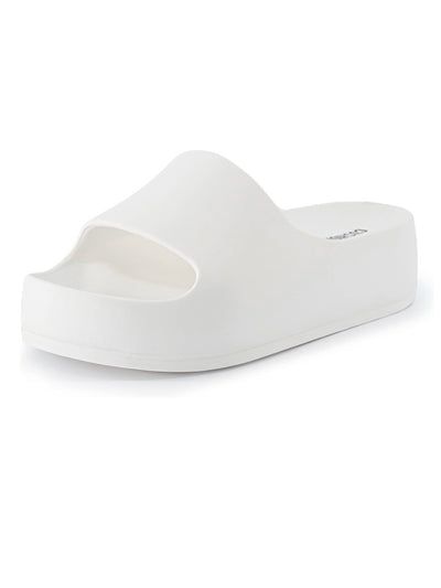 White slides high heels platform sandals