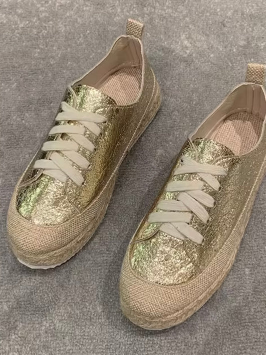 Gold platform espadrilles lace up sneakers