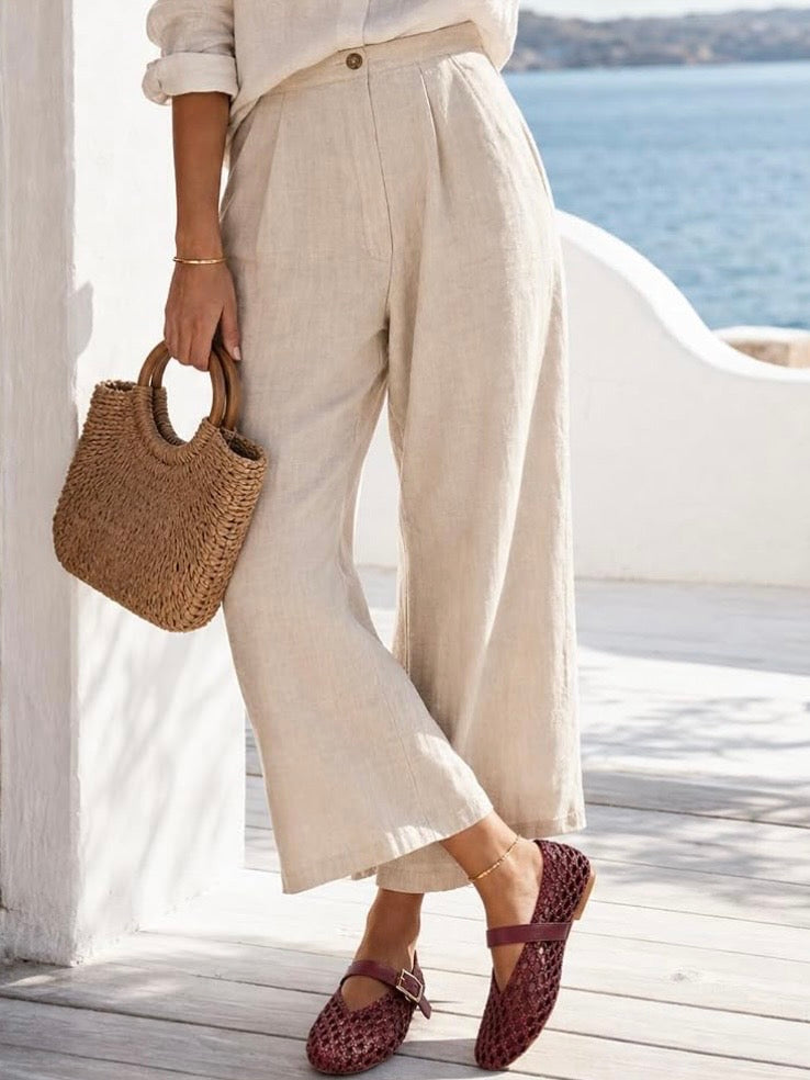 Brown ballet net straw flats shoes