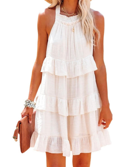 White layered a-line short dress