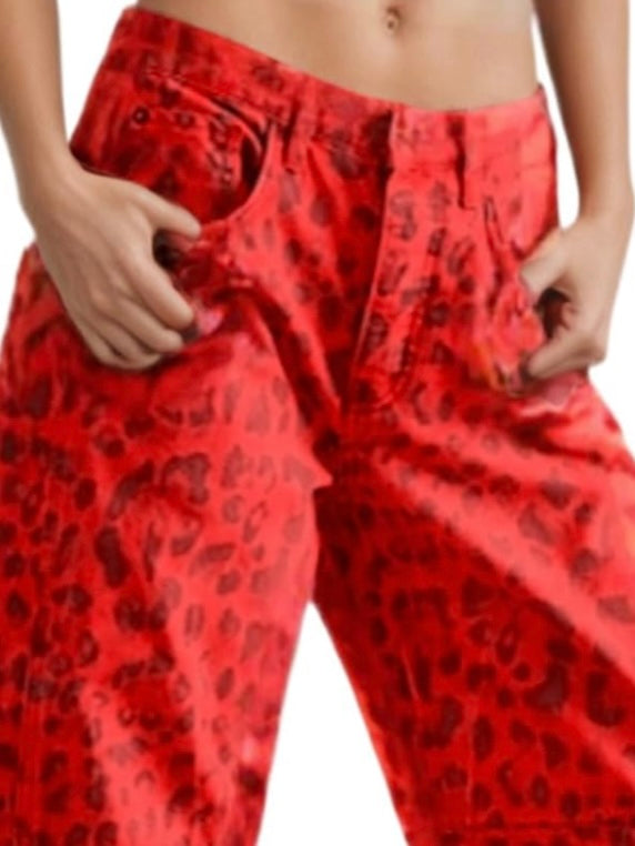 Red leopard print Pattern Barrel Pants