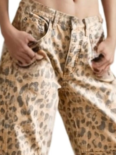 Beige leopard print Pattern Barrel Pants