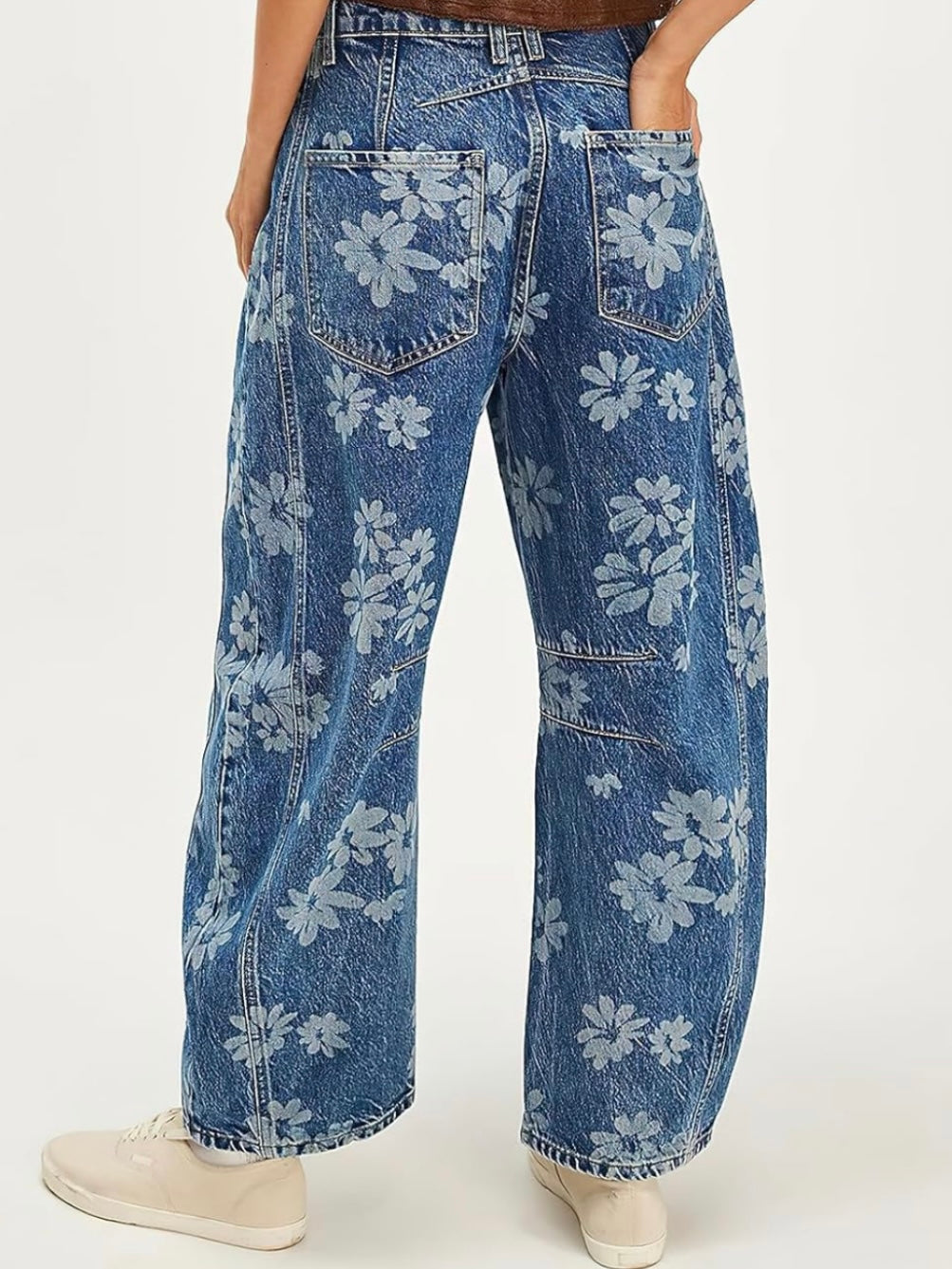 Blue floral print Pattern Barrel Pants