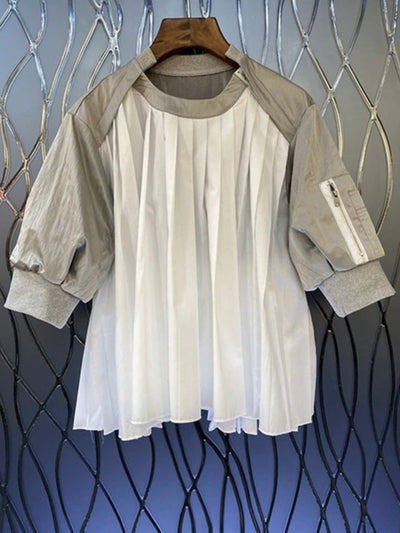 White and gray two fabrics top