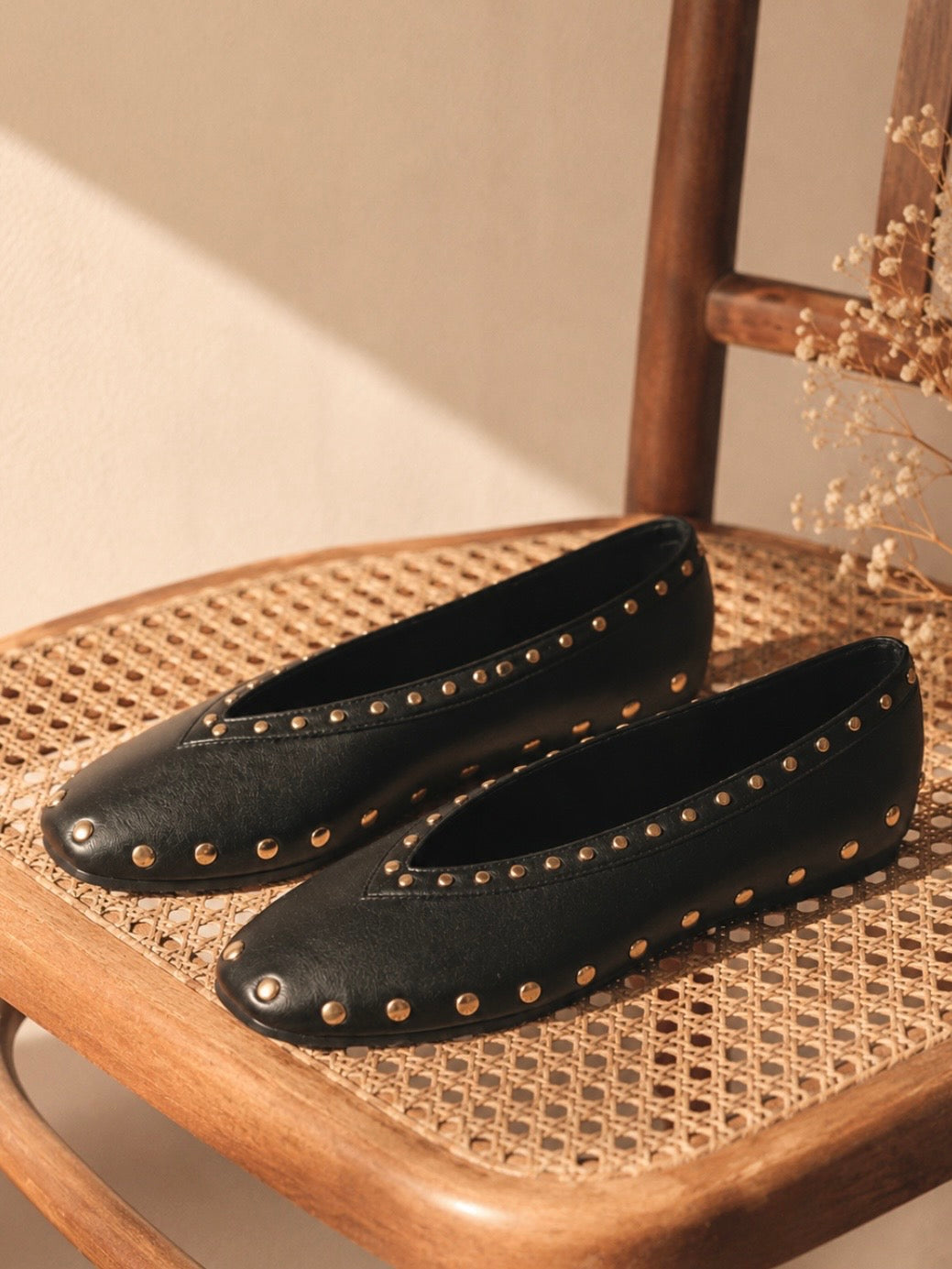 Ballet studded slip on flats shoes
