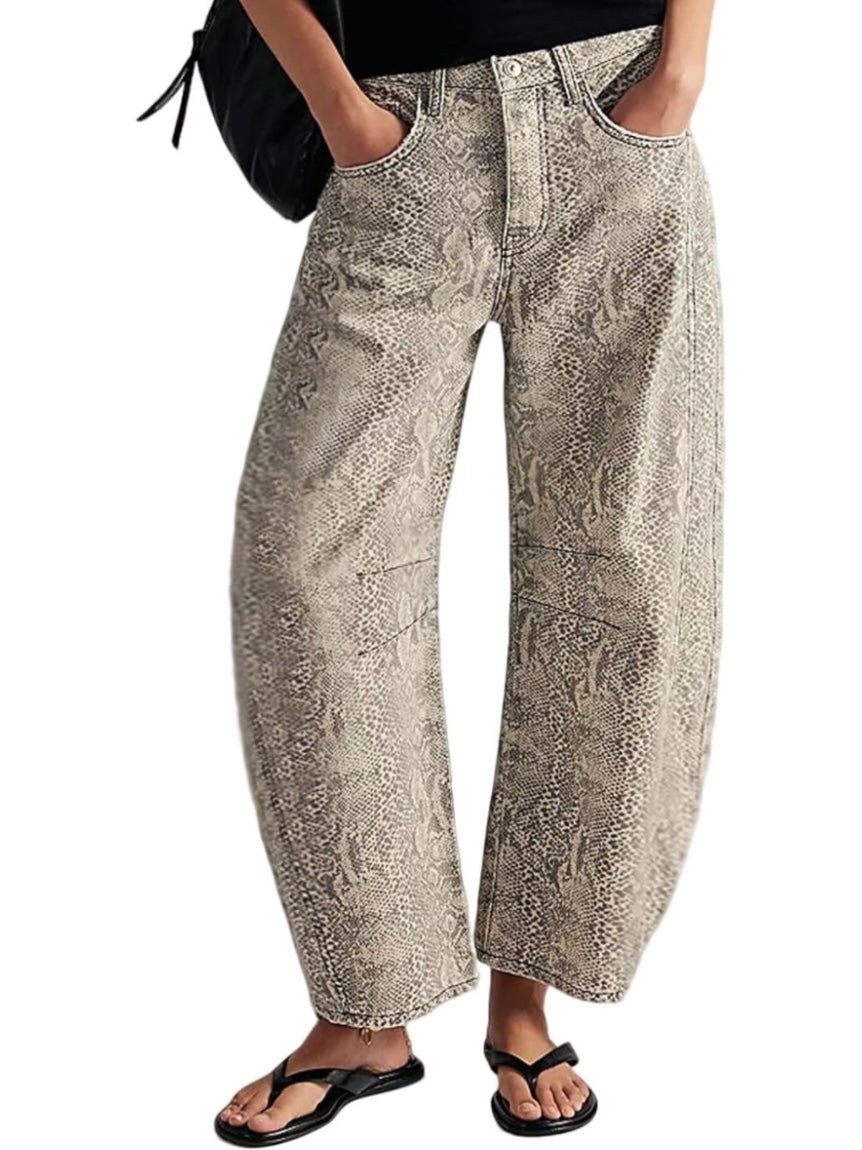 Snake print Pattern Barrel Pants