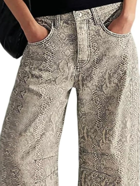 Snake print Pattern Barrel Pants