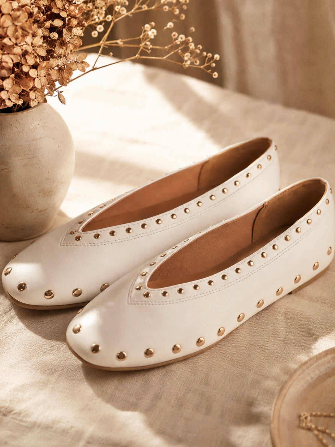 Ballet studded slip on flats shoes