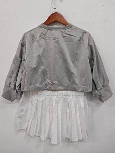 White and gray two fabrics top