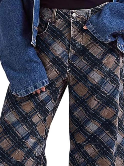 Blue Striped & Square Print Barrel Pants – Limited Edition