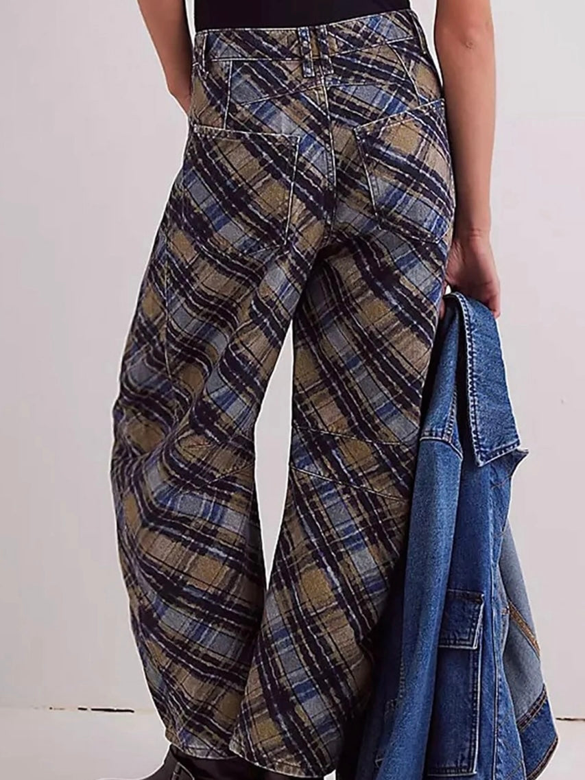 Blue Striped & Square Print Barrel Pants – Limited Edition