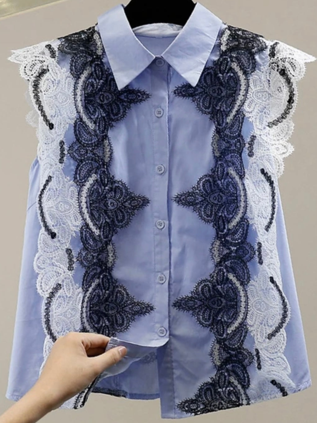 Blue mix fabrics shirt
