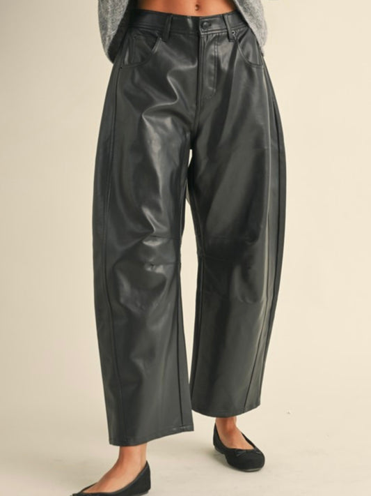 Black pleather Barrel Pants