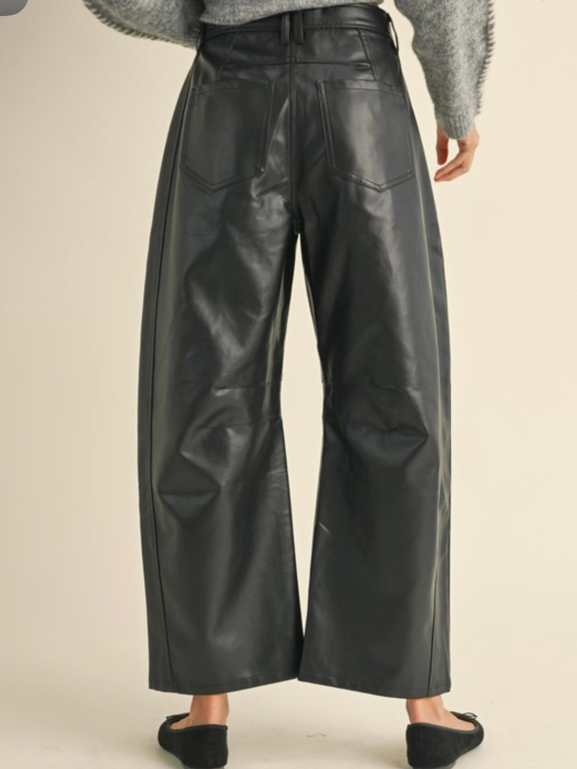 Black pleather Barrel Pants