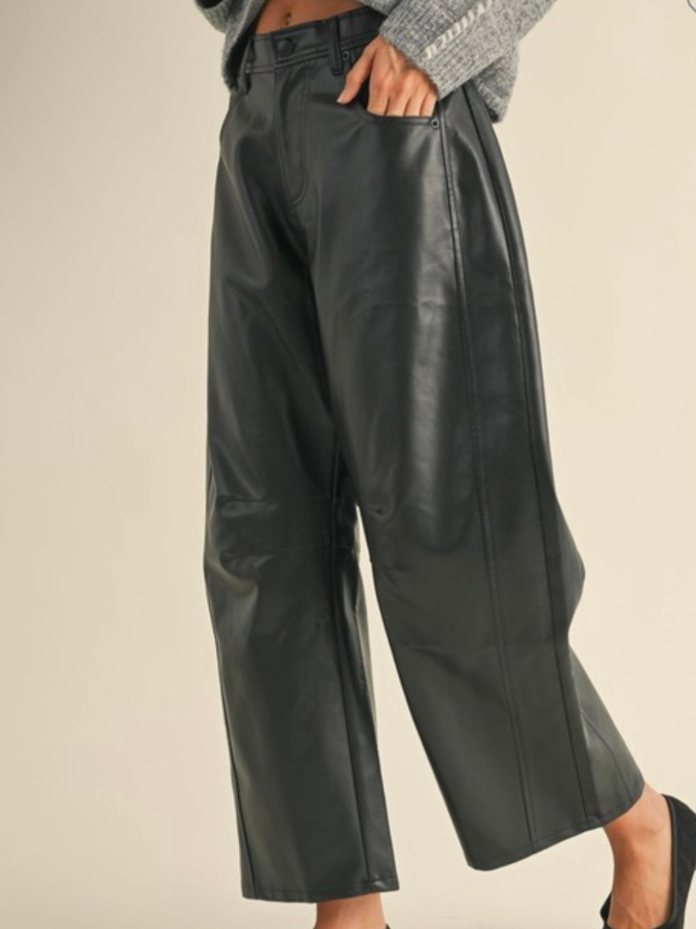 Black pleather Barrel Pants