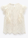 Beige embroidered texture lace top