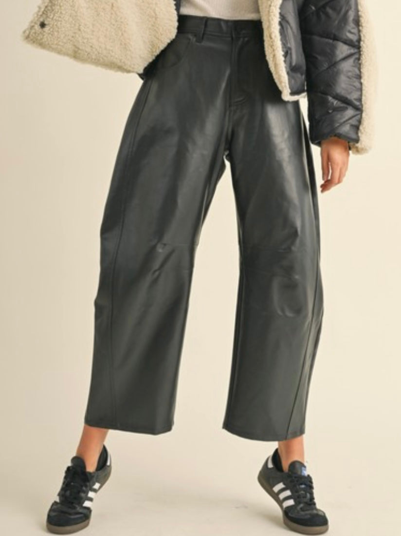 Black pleather Barrel Pants