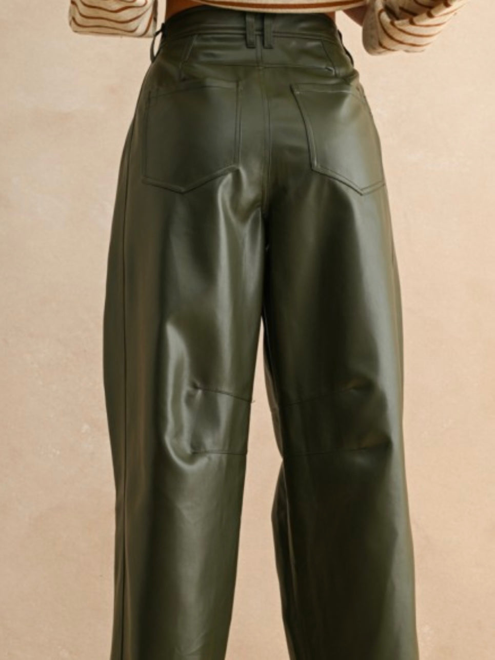 Green olive pleather Barrel Pants