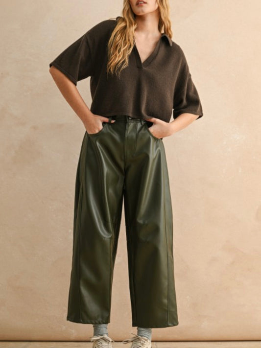 Green olive pleather Barrel Pants