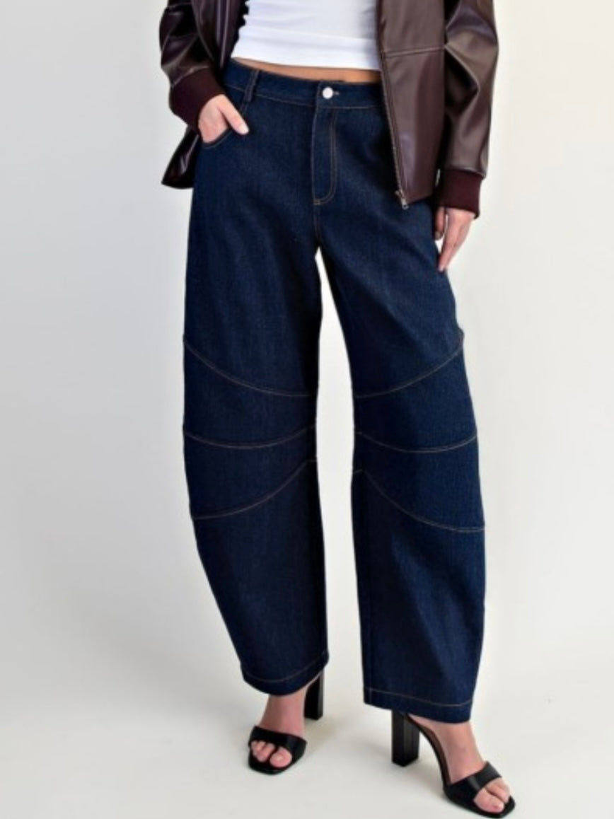 Navy Blue Barrel Pants