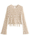 Set embroidered beige top and tube skirt