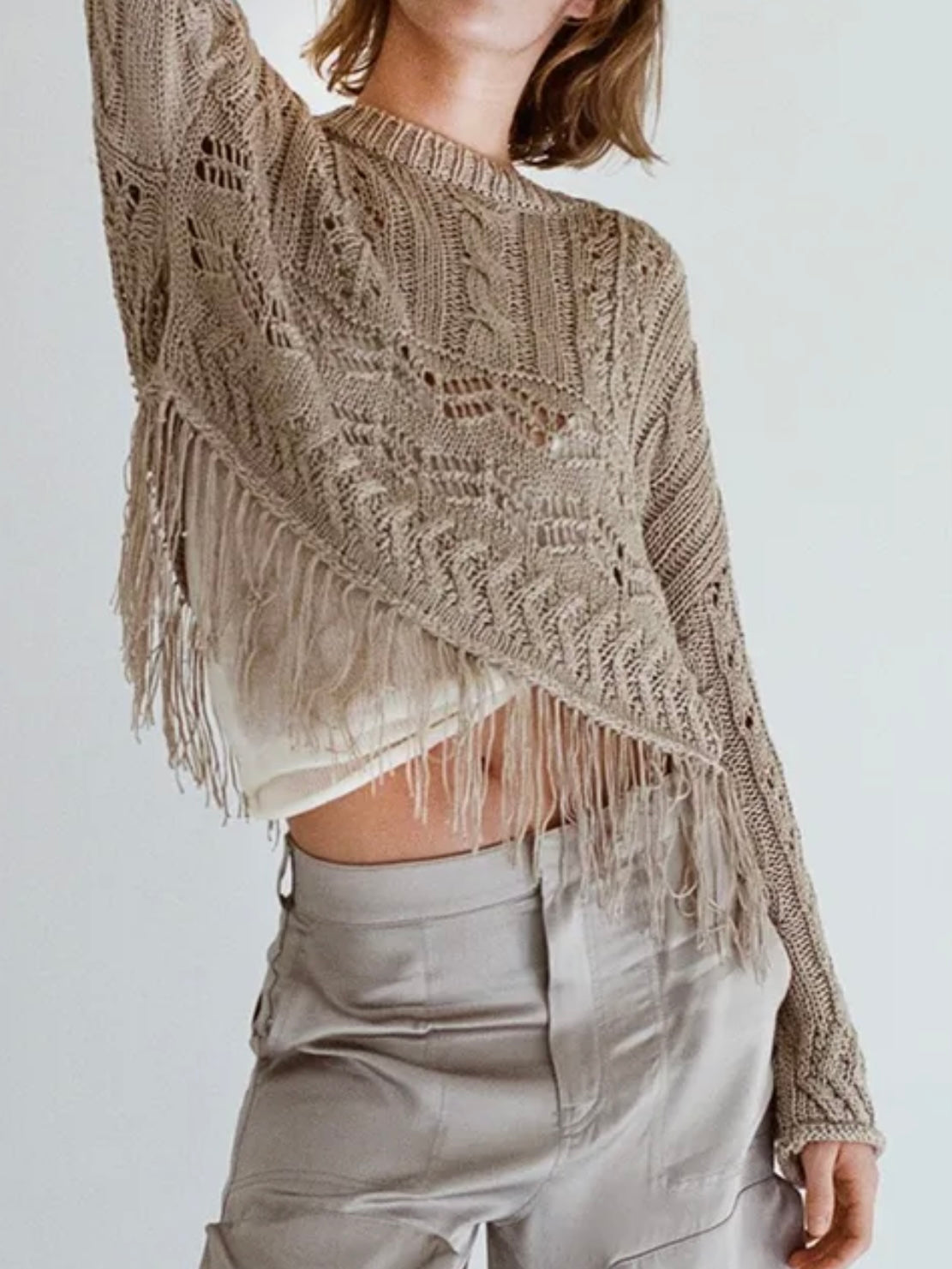 Beige embroidered texture sweater