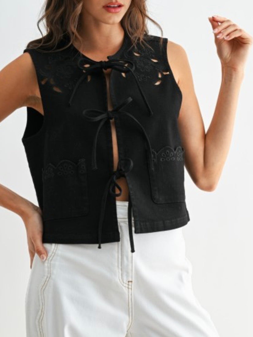 Black embroidered and cutout detail Vest Top