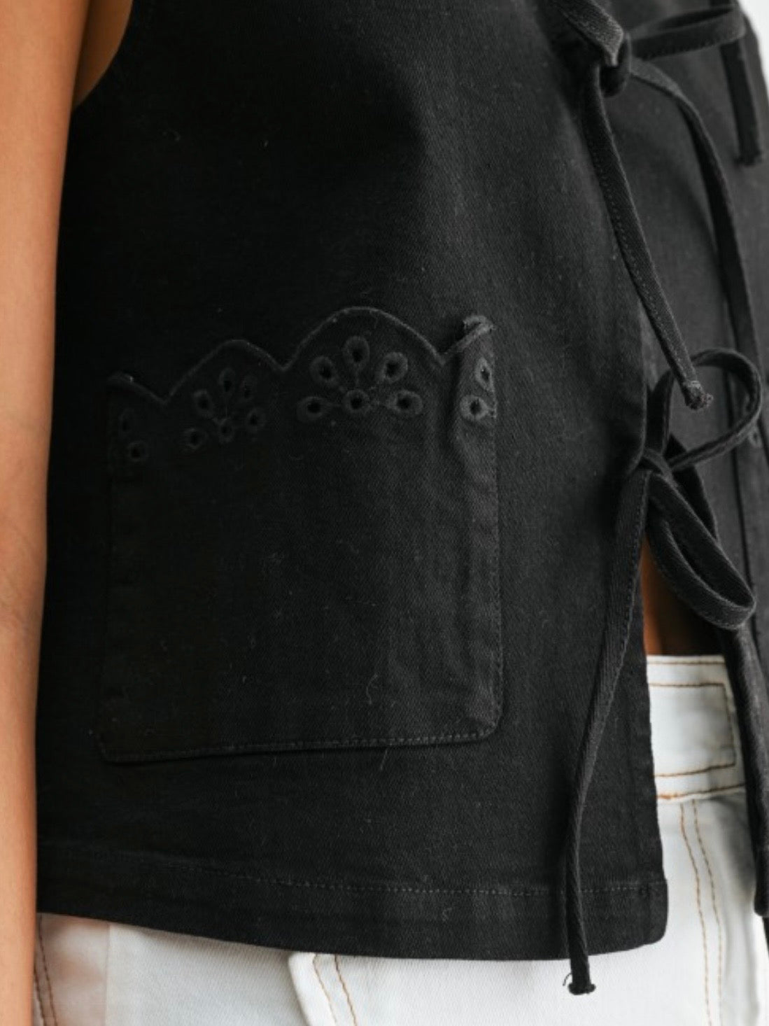 Black embroidered and cutout detail Vest Top