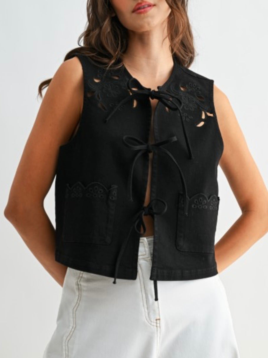 Black embroidered and cutout detail Vest Top