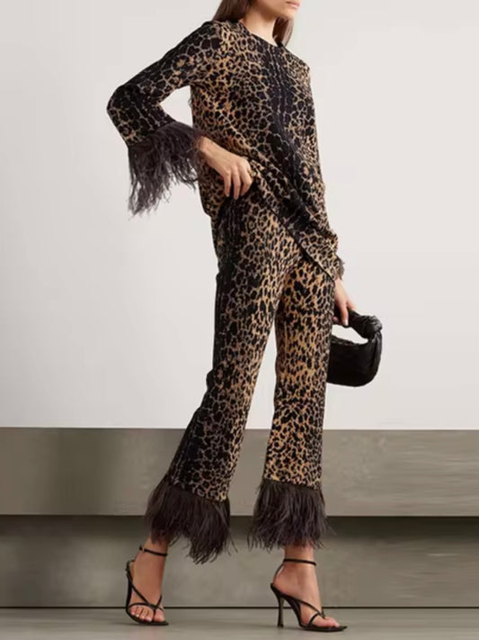 Leopard print set shirt and pants