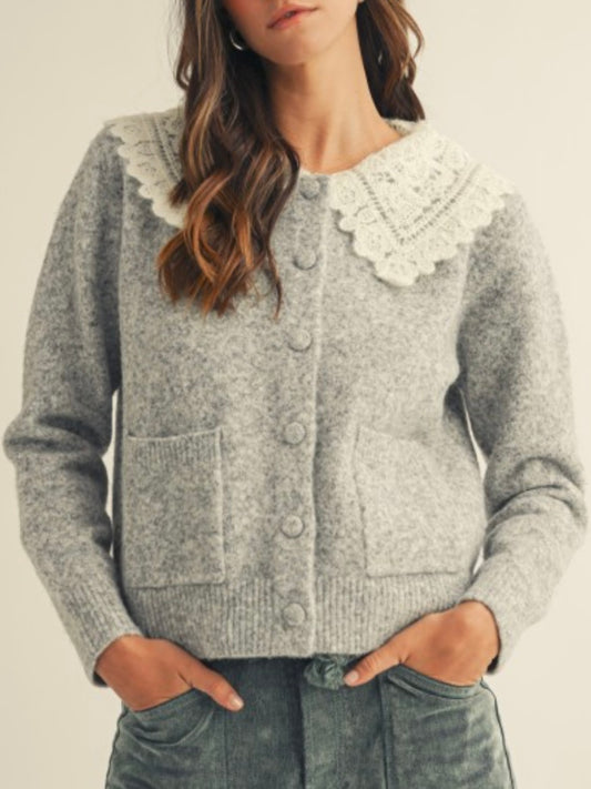 Gray cardigan knitted sweater