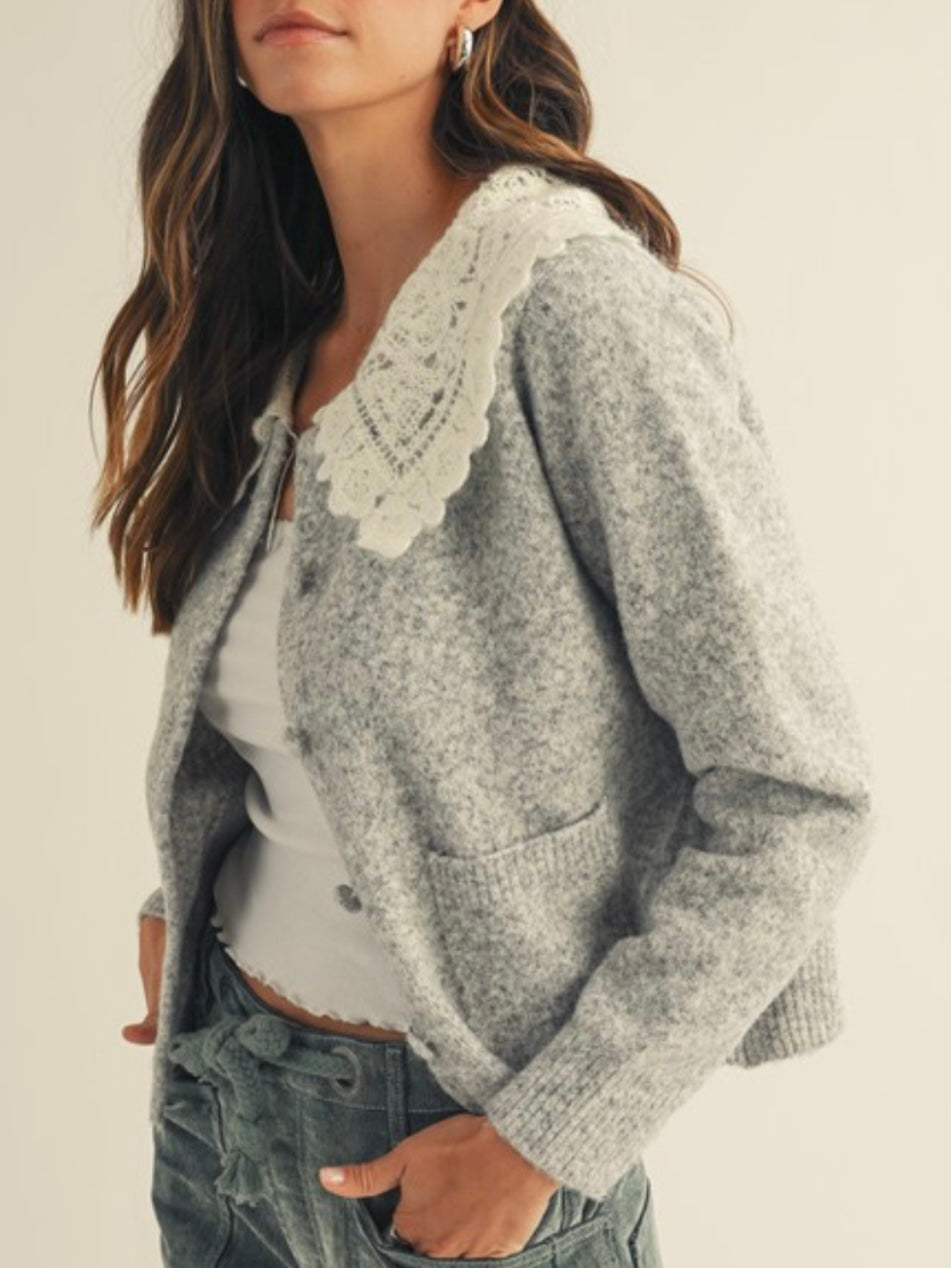 Gray cardigan knitted sweater