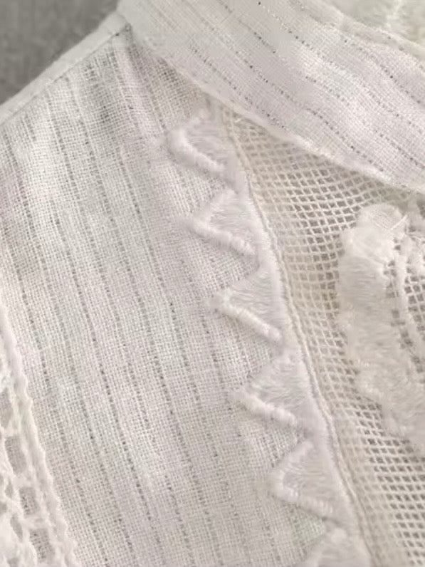 White embroidered floral bomber long sleeves shirt