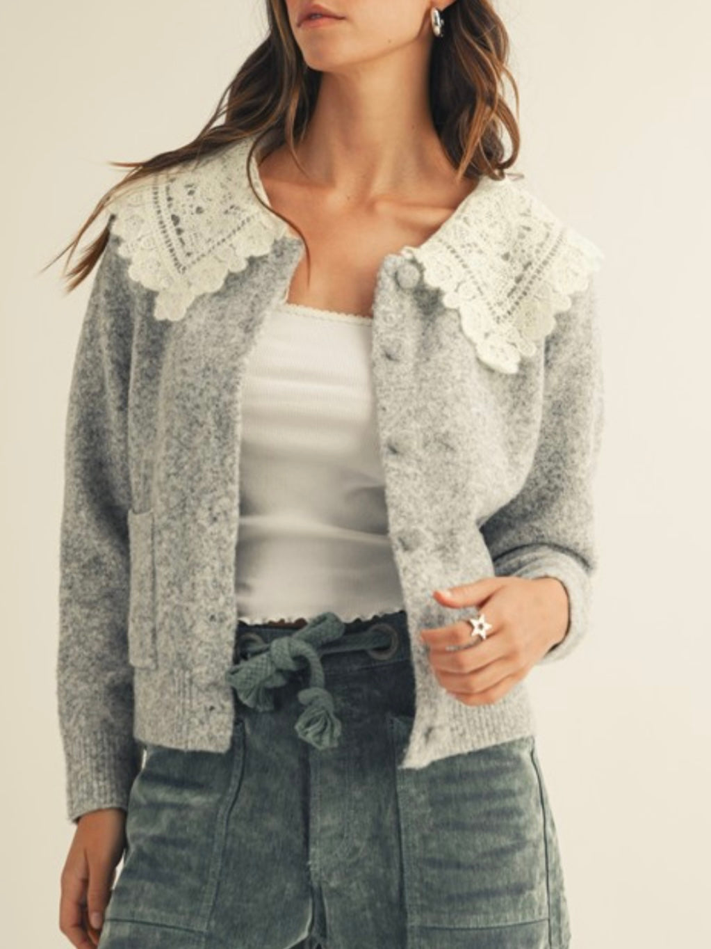 Gray cardigan knitted sweater