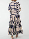 Off white and navy blue geometric printed maxi dress