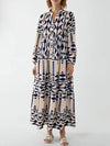 Off white and navy blue geometric printed maxi dress