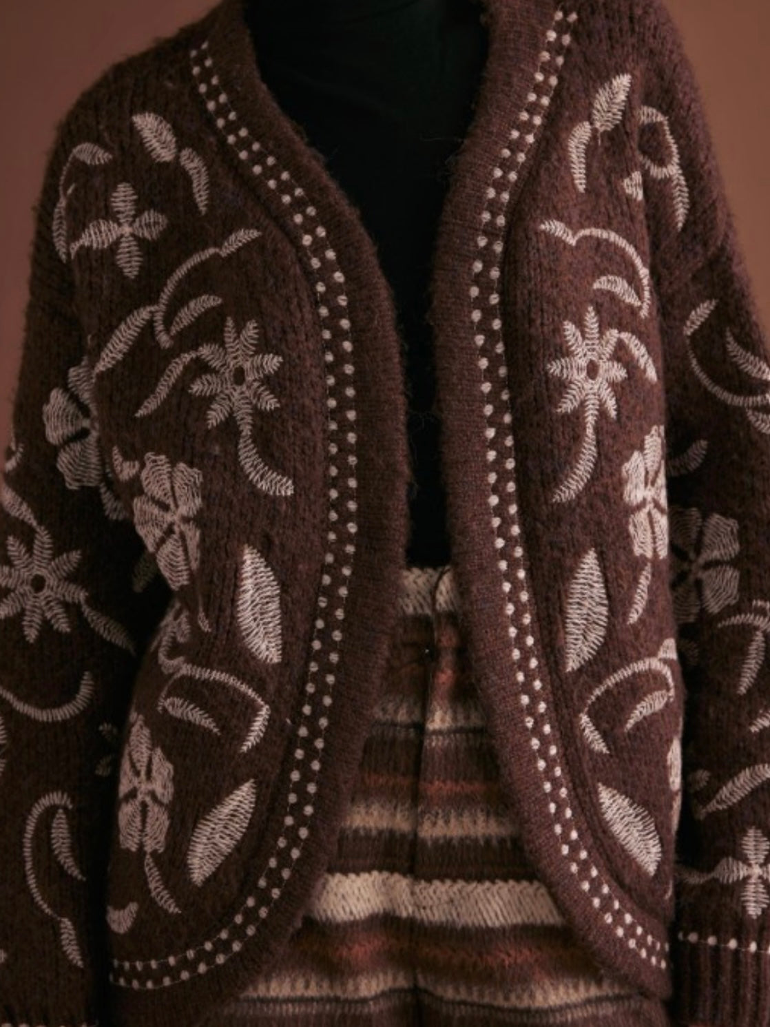 Brown cardigan knitted sweater