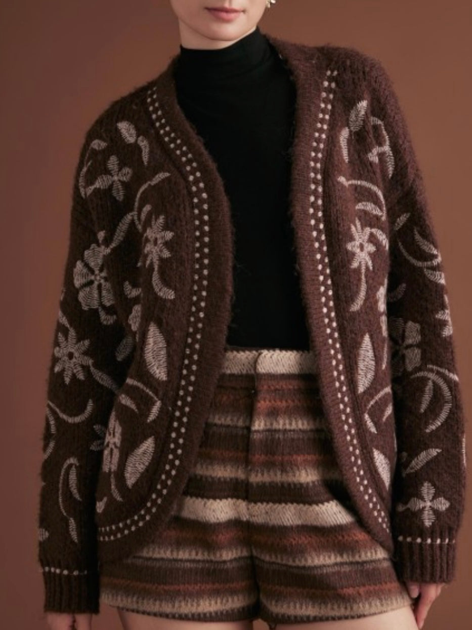 Brown cardigan knitted sweater