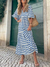 Off white and Royal blue diamonds printed maxi dress